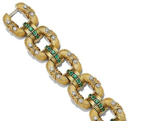 Jean Schlumberger Emerald and Diamond Copper Bracelet in 18k Gold