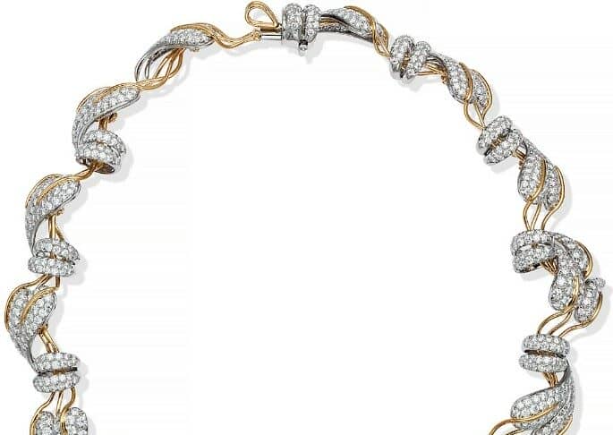 Tiffany & Co Schlumberger Leaves Necklace in Platinum and Yellow Gold with Diamonds