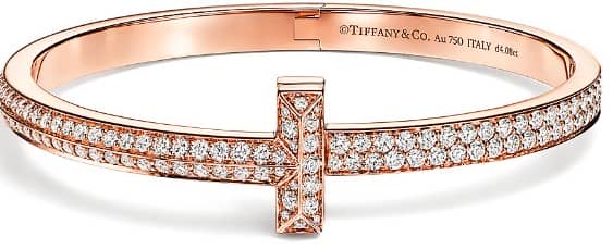 Tiffany T T1 Wide Diamond Hinged Bangle in 18k Rose Gold - Full Pave