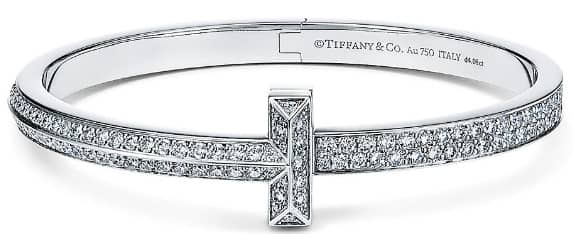 Tiffany T T1 Wide Diamond Hinged Bangle in 18k White Gold - Full Pave