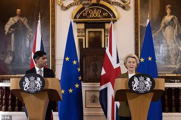 Prime Minister Rishi Sunak and European Commission president Ursula von der Leyen at a press conference on Monday afternoon to announce they had struck a deal over the Northern Ireland Protocol
