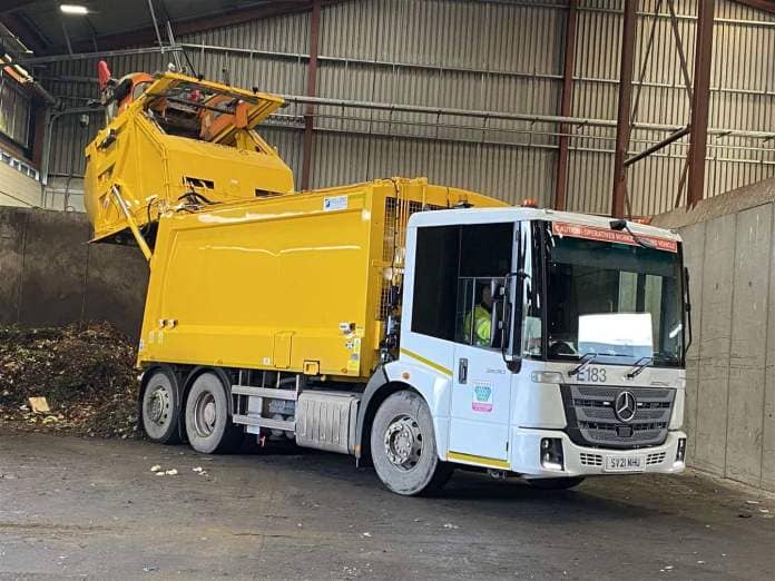 Garden waste is unloaded at Moray Council's Moycroft depot.