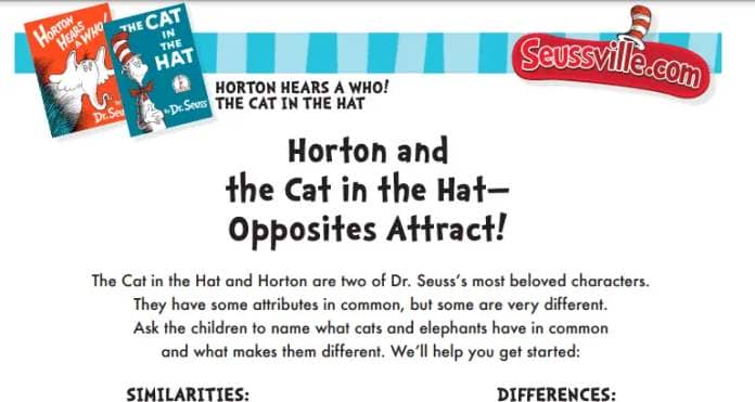 cat in the hat opposites activity worksheet 