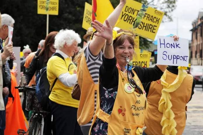 Anti fracking protestors demonstrate outside North Yorkshire county council offices in Northallerton at plans for a proposed fracking site near the village of Kirby Misperton in 2016 <i>(Image: STUART BOULTON)</i>