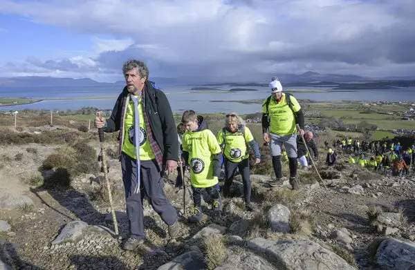 Charlie Bird climbs Croagh Patrick to raise funds for two charities which are very close to his heart – Irish Motor Neurone Disease (IMNDA) and Pieta, Ireland’s national suicide prevention charity. Pic: Michael Mc Laughlin