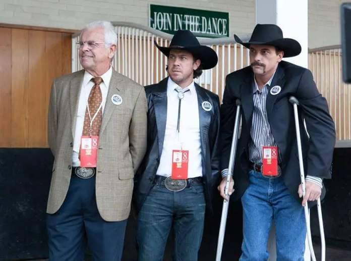 William Devane, Christian Kane and Skeet Ulrich (l to r) wait for the motion picture variation of Mine That Bird in the Churchill Downs saddling paddock. (Ben Glass image)