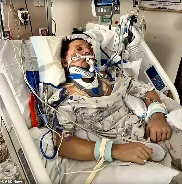 He suffered 30 broken bones, a collapsed lung and had his liver pierced by a shattered rib in the horrific, death-defying accident on New Year's Day