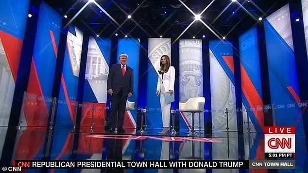Donald Trump and CNN's Kaitlan Collins at the start of the town hall