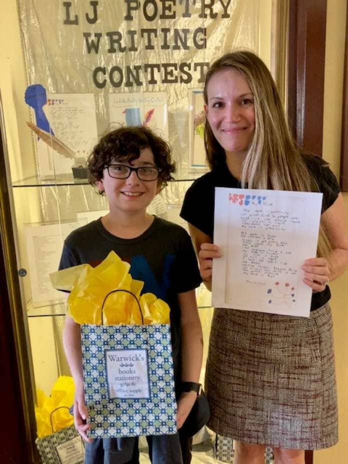 Maxie Goldman, a fourth-grader at La Jolla Elementary School, won a grand prize in the La Jolla Poetry Writing Contest.