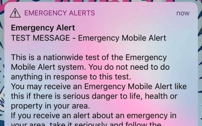 A screenshot of a previous mobile alert test.