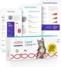 box art for the Basepaws Breed + Health Cat DNA Test in front of three phone displaying kit results
