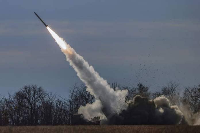A Ukrainian army Himars system fires close to the front line in the country’s Kherson region
