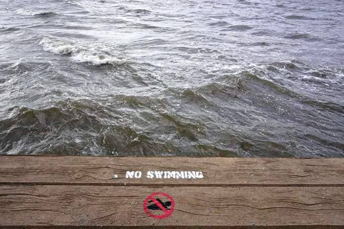 No Swimming sign, Hudson River, New York