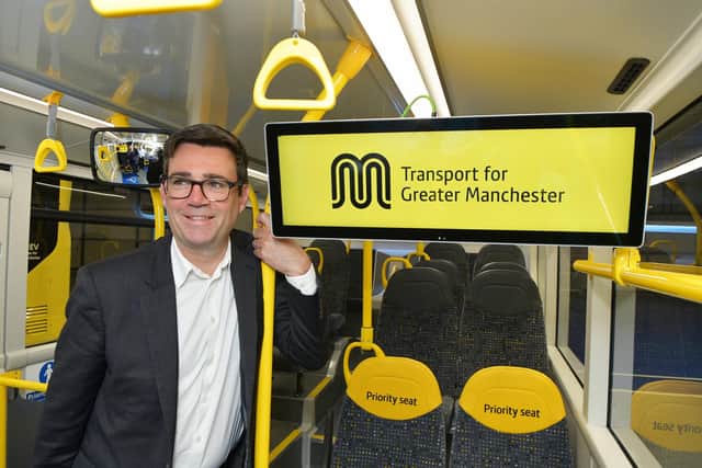 Mayor of Greater Manchester, Andy Burnham on one of the new ADL buses