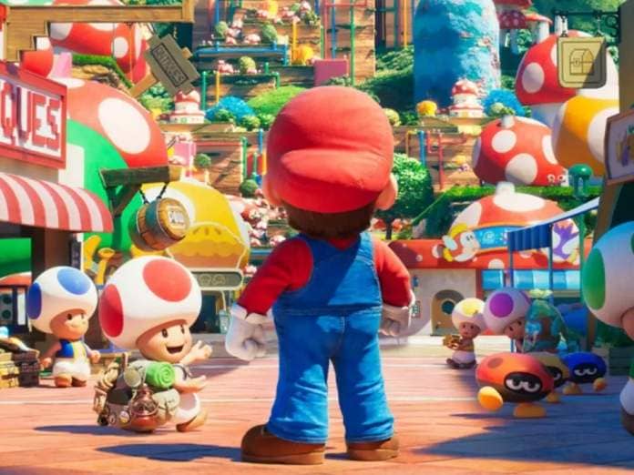 super mario and toad survey the land in a scene from the super mario bros movie, a good housekeeping pick for best kids movies 2023