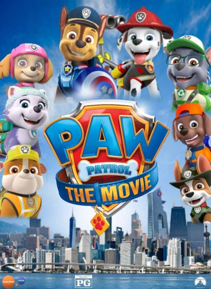 the poster for paw patrol the movie its sequel paw patrol the mighty movie is a a good housekeeping pick for best kids movies 2023