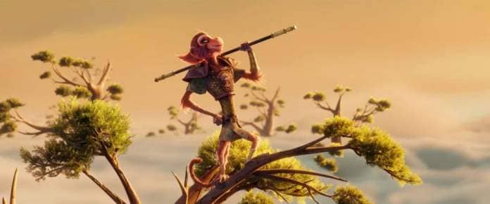 a monkey poses in a scene from the monkey king, a good housekeeping pick for best kids movies 2023