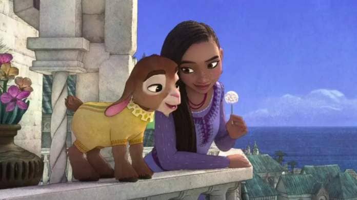asha talks to her pet goat in a scene from wish, a good housekeeping pick for best kids movies 2023