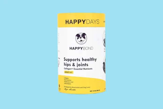 “It is the best dog collagen supplement and is used as anti-aging for dogs.” Happy Days Collagen + Essential Nutrients supplement (14 oz.), $45 at HappyBond.com 
