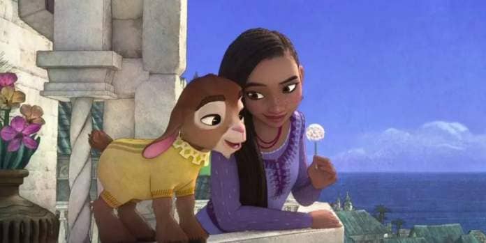 asha talks to her pet goat in a scene from wish, a good housekeeping pick for best kids movies 2023
