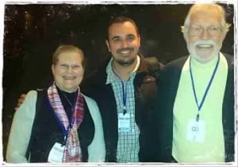 From left: ProMED deputy editor Marjorie Pollak, epidemiologist Rodrigo Bauru Angerami, and ProMED founder Jack Woodall in 2014. (See Jack Woodall, 81, the James Bond of animal/human disease prevention.)