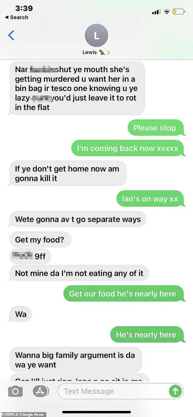 In a disturbing series of text messages sent to his partner, Hudson told her: 'If ye don't get home now am gonna kill it,' as well as 'u want her in a bin bag'