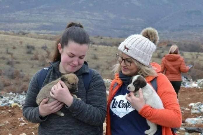 Founder Denise Hardwick, pictured with kennel manager Jade Sheldon, on a rescue mission with newborn strays. (Photo: Jade Sheldon)