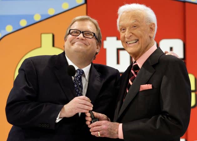 Drew Carey, left, with Bob Barker on the CBS Studio Center in Los Angeles in 2009.
