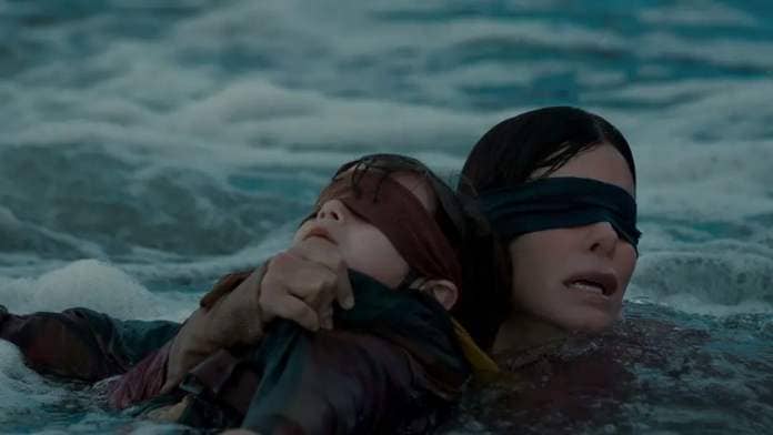 Sandra Bullock's blindfold rescue scene from Bird Box