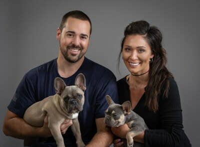 Bully Max co-owners, Matthew and Lea Kinneman with their French Bull Dogs, Max and Minnie.