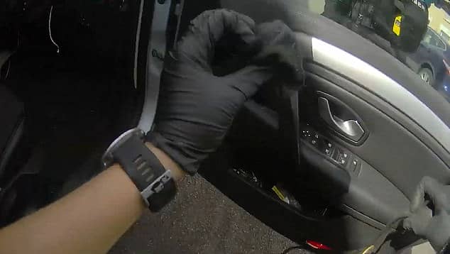An officer then pulled out a black sock hidden in a secret compartment underneath the steering wheel which contained 15 bags of cocaine.
