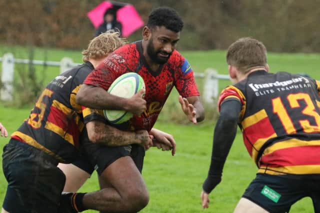 Louis Dabhi-Green on the charge during Harrogate Pythons' Yorkshire One defeat at Bradford & Bingley. Picture: Submitted