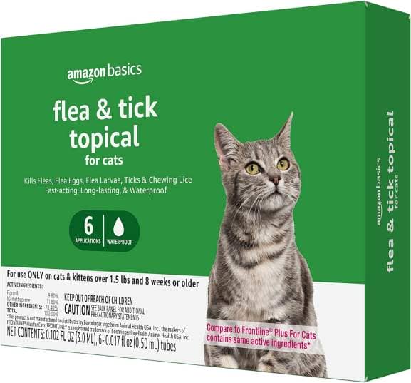 Amazon Basics Flea and Tick Treatment for Cats, 6 Count