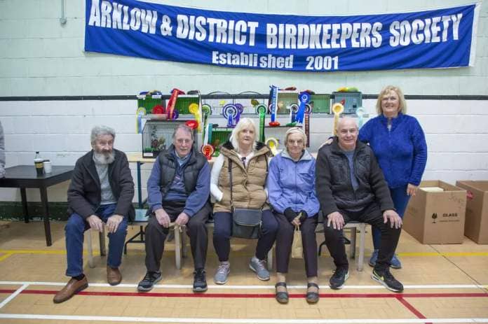 Paul Crimmons, George Keating, Esther Breen, Mary Thomas, Joe Daly and Trudie Byrne at the Arklow & District Birdkeepers Society's annual show in the Coral Leisure Centre, Arklow. Photo: Michael Kelly