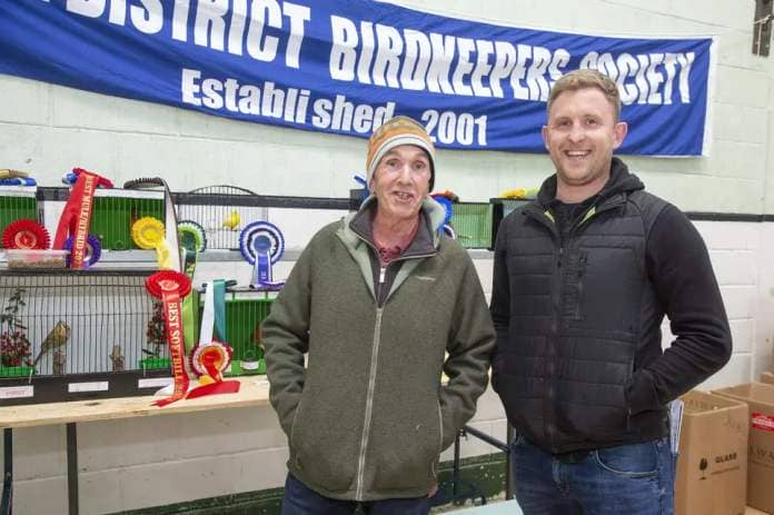 Mick Penston and Adam Carlson at the Arklow & District Birdkeepers Society's annual show in the Coral Leisure Centre, Arklow. Photo: Michael Kelly