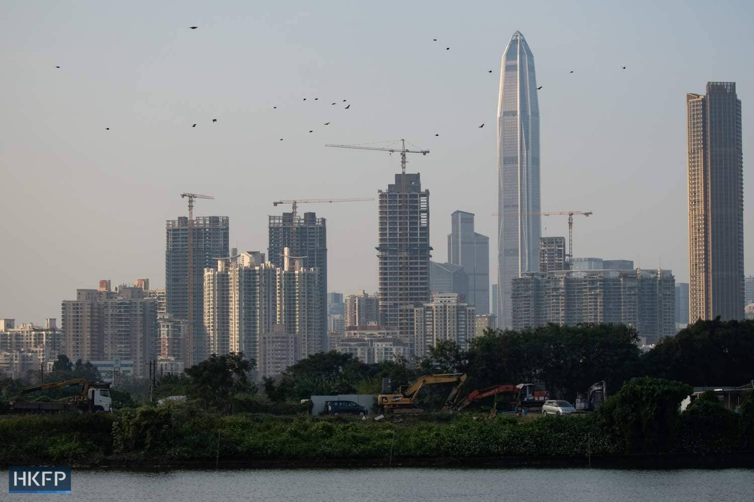 Hong Kong's San Tin area, with Shenzhen's skyscrapers being no far away. Photo: Kyle Lam/HKFP.