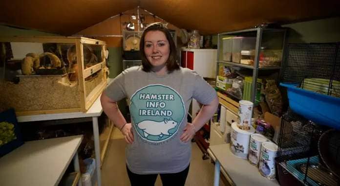 Sophie Laverty Co Founder of Hamster Info Ireland at her sanctuary in Athy Co Kildare. Picture date: Sunday November 19, 2023. PA Photo. See PA story IRISH Hamsters . Photo credit should read: Niall Carson/PA Wire