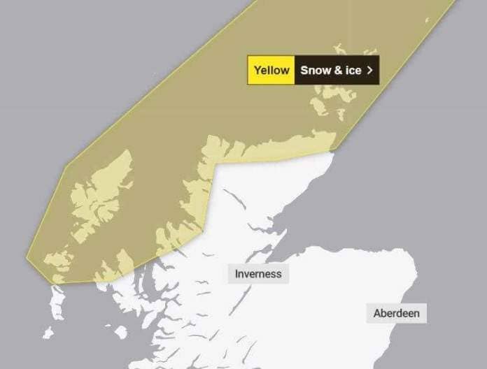 The current yellow warning covers parts of Caithness, Sutherland and Wester Ross. Picture: Met Office.