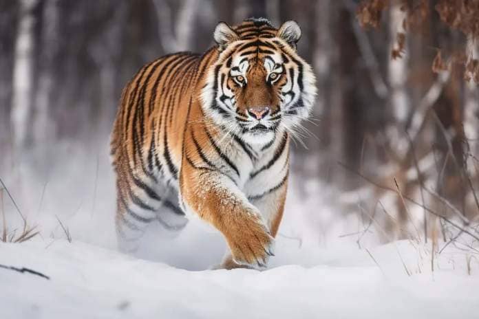 Siberian tiger (Panthera tigris altaica) in captivity in Moravia, Czech Republic