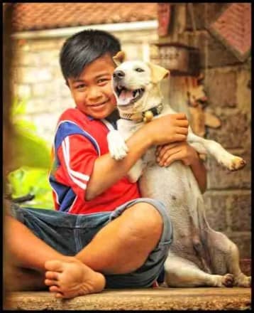 Bali boy with puppy