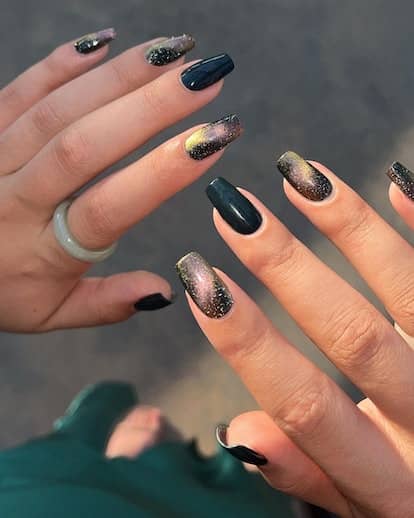 Mix and match cat eye nails with solid polish statement nails for an on-trend set.