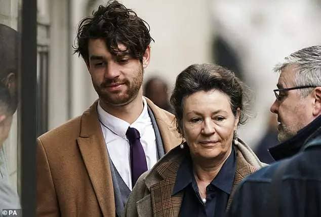 Marten's brother Tobias Marten and mother Virginie de Selliers at the Old Bailey yesterday