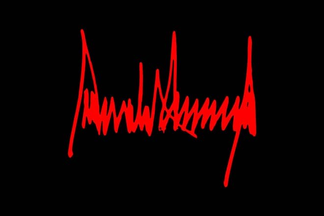 Trump’s signature looks like, among other things, the sharp teeth of a shark. - Public domain
