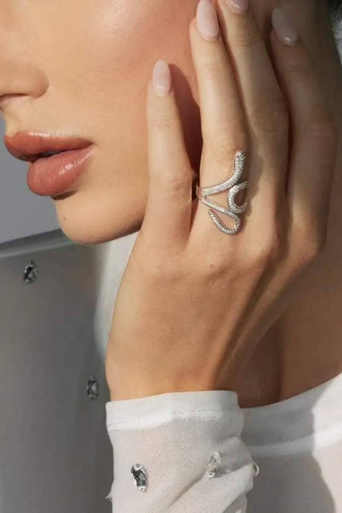 Luxe Sliver Plated Pave Snake Ring
