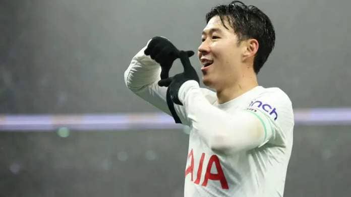 Heung-min Son celebrates after scoring Tottenham's second goal