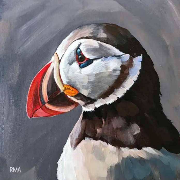 Oil painting of a puffin by Rachel Altschuler