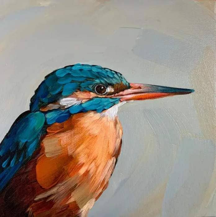 Oil painting of a kingfisher by Rachel Altschuler