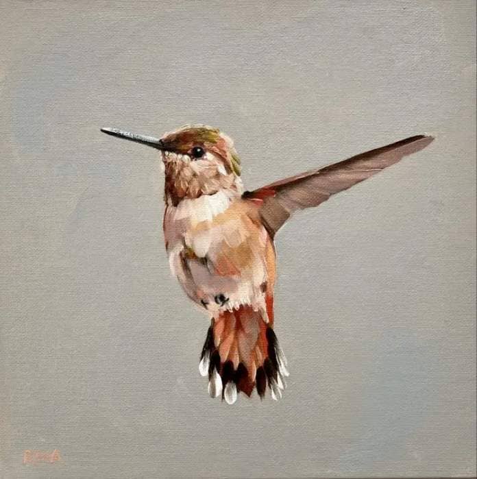 Oil painting of a hummingbird by Rachel Altschuler