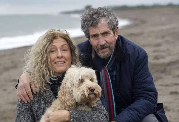 Charlie Bird, his wife Claire Mould, and their dog, Tiger. Picture: Colin Keegan, Collins Dublin