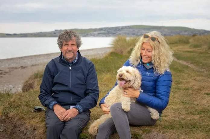 Charlie Bird together with his spouse Claire Mould and their canine Tiger. Photo: Owen Breslin